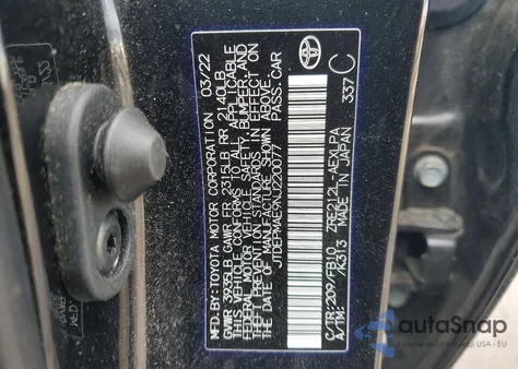 2022 Toyota Corolla Le z USA, uszkodzony, nr VIN JTDEPMAE9NJ220077